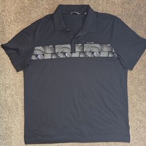 Travis Mathew Black Polo with Horizontal Palm Print Big And Tall XXL